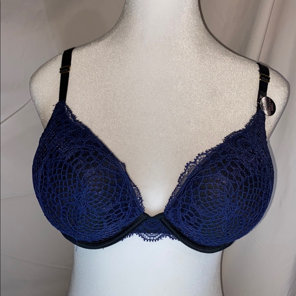 Victoria's Secret Blue and Black Lace Plunge Bra